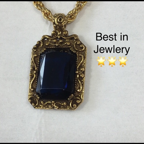 TARA Jewelry - Irish necklace by TARA Gold tone large blue stone